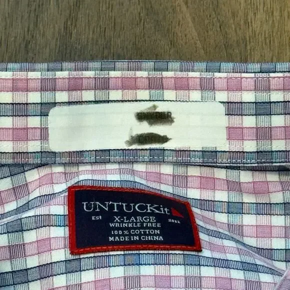 Untuckit Checkered Button Down Shirt Mens XL Pink Blue Casual Classic - Picture 2 of 7